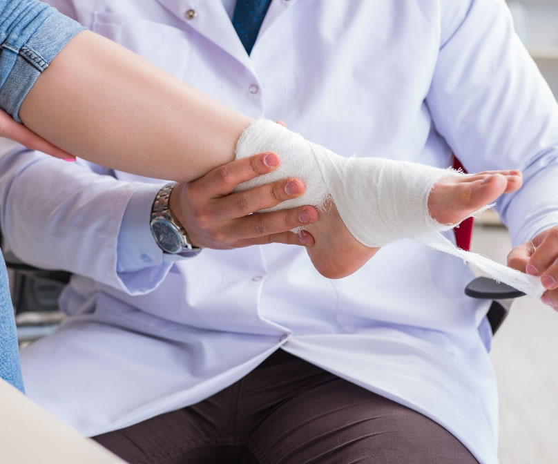 Bandage wrapped around a foot injury